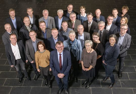 De 29 pladser i byrådet er på valg den 16. november 2021. Her er det Ringkøbing-Skjern Kommunes nuværende byråd. Foto: Jørn Deleuran.
