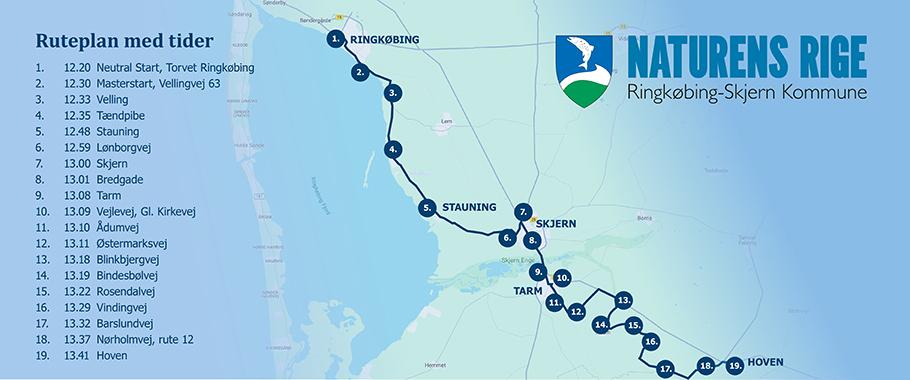 Dette års absolutte Kongeetape er med 2000 højdemeter fordelt på 231,3 km.  illustration PostNord Danmark Rundt